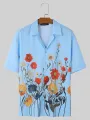 INCERUN Men Shirts Fashion Flower Print Shirt Mens Summer Streetwear Lapel Short Sleeve Top Daily Casual Shirts S-5XL