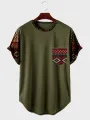 ChArmkpR Camisetas para hombre con estampado geométrico étnico, patchwork, bolsillo en el pecho y dobladillo curvo