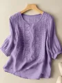 ZANZEA Women Daily Casual 3/4 Length Sleeve Blouses Solod Color Shirts