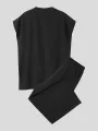 Conjunto de 2 piezas de túnica larga holgada plisada lisa para hombre