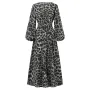 ZANZEA Women Plus Size Leopard Print Long Dress V-Neck Puff Sleeve Lace-Up Maxi Dress For Women