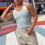 INCERUN Men Tanks Top Blue White Knitted Undershirt with Horizontal Stripes Buckle Back High Stretch Vest for Men