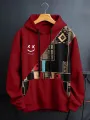 ChArmkpR Mens Hooded Sweatshirts Smile Ethnic Geometric Print Patchwork Drawstring Hoodies