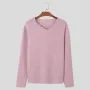 INCERUN Mens Striped V-Neck Long-Sleeve T-Shirt Comftable Solid Color Loose Fit Soft Tshirt Male Plus Size S-5XL