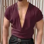 INCERUN Mens T-shirts Casual Solid Color V Neck Tee Summer Comfy Short Sleeve Mens T Shirts Daily Male Clothing Tops