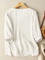 ZANZEA Women Daily Casual 3/4 Length Sleeve Blouses Solod Color Shirts