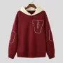 INCERUN Mens Letter Embroidery Long-Sleeve Sweatshirt Fashion Patchwork Hooded Sweatshirts Loose Fit for Male S-5XL