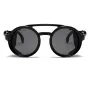 Fashion Punk Retro Polarized Round Sunglasses with Leather Strap Accents UV400 Protection Eyewear Glasses for Outdoor Travel Driving