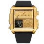 POEDAGAR Luxury Men Quartz Watch Fashion Rectangle Sport Watch Waterproof Multifunction Electronic Dual Display Wristwatch
