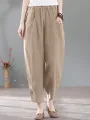 Solid Pocket Casual Cotton Pants