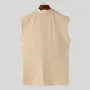 INCERUN Men Tshirts Male Comfy Lapel Sleeveless Zipper Blouse Streetwear Casual Solid Color T-Shirts Leisure Summer Round Neck Tee Tops