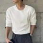 INCERUN Mens Casual Long Sleeve T-shirts Daily Solid Color Loose Fit Comfy V-Neck T-shirt for Spring Fall, S-5XL