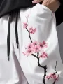 ChArmkpR Mens Japanese Cherry Blossoms Print Loose Drawstring Waist Pants