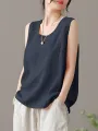 ZANZEA Plus Size Womens Tank Top Solid Crew Neck Sleeveless Casual Women Tanks