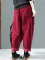 Corduroy Elastic Waist Solid Color Side Pocket Harem Pants