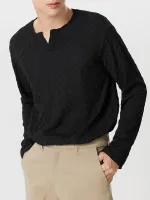 INCERUN Mens Solid Color Cut V-neck Long Sleeve Top Casual Shirts