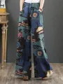 ZANZEA Women Plus Size Flared Wide-Leg Floral Printed Retro Side Pockets Pants