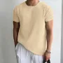 INCERUN Mens Textured Crew Neck Short Sleeve T-Shirt Fashion Solid Color Comfortable Top Male S 5XL