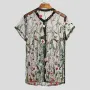 INCERUN Men Lace Shirts Fashion Printed Shirts Men Short Sleeve V Neck Blouse Leisure Embroidered Button Man See Through Chemise 5XL