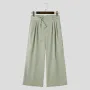 INCERUN Men Side Lace Up Solid Color Pants Button Zipper Wide Legged Trousers Loose Fit Casual Daily Men Pants Plus Size S-5XL