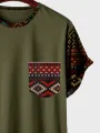 ChArmkpR Camisetas para hombre con estampado geométrico étnico, patchwork, bolsillo en el pecho y dobladillo curvo