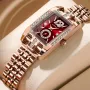 CRRJU Women's Quartz Watch Elegant Rhinestone Rectangular Dial Waterproof Stainless Steel Strap Luminous Design Perfect for Business and Fashion Use Stylish Women Watch Ideal for Everyday Wear