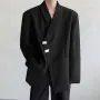 INCERUN Men Long Sleeved Blazer with Slanted Lapels and Metal Buttons and Shoulder Pads Fashion Loose Fit Blazers for Big Men Large Size S-5XL