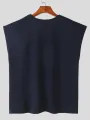 INCERUN Mens Solid Color Textured Stitching Striped Sleeveless T-Shirt