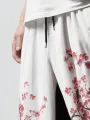 ChArmkpR Pantalones rectos con cintura ajustable y estampado floral japonés para hombre