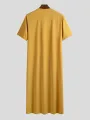 INCERUN Men Robes Solid Color Long Tops Round Neck Short Sleeve Robes Mens Clothing Summer Male Robes