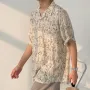 INCERUN Men Printing Shirt Summer Lapel Apricot Shirts Button Short Sleeve Top with Pockets Korean Casual Men Clothing S-5XL