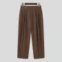 INCERUN Mens Pant Pleated Solid Color Trousers Casual Trendy Korean Pleated Solid Color Casual Pants