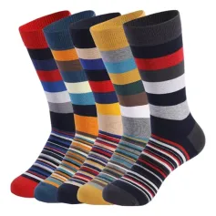 5 Pairs Men's Plus Size Dress Socks Crew Colorful Striped Funny Casual Mid Tube Socks Breathable Elastic Comfortable