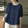 ZANZEA Women Plus Size Blouse Cotton Linen Solid Button Pocket Casual Short Sleeve Shirt