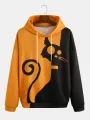 ChArmkpR Mens Contrast Cartoon Animal Print Patchwork Kangaroo Pocket Drawstring Hoodies