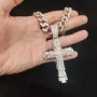 Rhinestone Cross Pendant Necklace Charm Shiny Zircon Cross Necklace for Men Women Hiphop Necklaces Fashion Jewelry Gifts