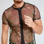 INCERUN Men Lace Shirts Fashion Printed Shirts Men Short Sleeve V Neck Blouse Leisure Embroidered Button Man See Through Chemise 5XL