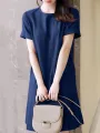 ZANZEA Women Plus Size Solid Ruffle Hem Pocket Short Sleeve Crew Neck Casual Dress