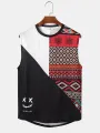 ChArmkpR Mens Tank Top Patchwork Ethnic Geometric Pattern Curved Hem Tanks