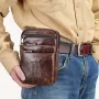 Ekphero Men's Genuine Leather Crossbody Bag with Zipper Mobile Phone Shoulder Bag Small Travel Waist Bag Multi-Pockets Male Belt Waist Packs