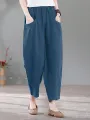 Solid Pocket Casual Cotton Pants