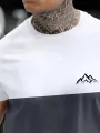 Mens Mountain Print Color Block Patchwork Short Sleeve T-Shirts
