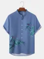 ChArmkpR Mens Bird Plant Print Half Button Cotton Henley Shirts