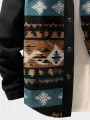 Mens Ethnic Geometric Print Patchwork Button Front Hooded Jacket