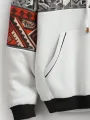 Mens Ethnic Geometric Print Patchwork Contrast Kangaroo Pocket Hoodies
