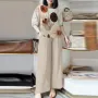 ZANZEA Womens Two-Piece Set Lady Elegant Sets Crew Neck Lantern Sleeve Graphic Print Tops Wide Leg Trousers Suits