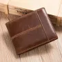 Ekphero Men's Retro Genuine Leather Short Wallet RFID Blocking Horizontal Money Clip Multi-card Slot Card Holder Anti-theft Brush Coin Purse