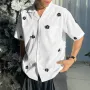 INCERUN Mens Shirts Handmade appliquéd Short-sleeve Shirt Summer Daily Solid Color Lapel Top Shirts