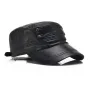 Collrown Genuine Sheepskin Leather Cap Men's Flat Cap Adjustable Outdoor Casual Black Caps for Spring Fall