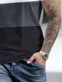 Mens Mountain Print Color Block Patchwork Short Sleeve T-Shirts